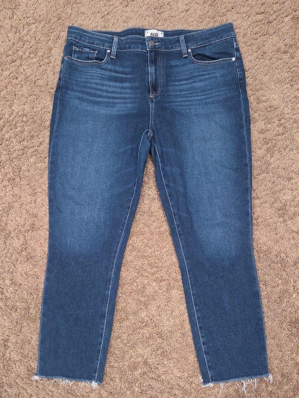 PAIGE Skyline Skinny Crop Jeans Raw Frayed Hem Blue 33